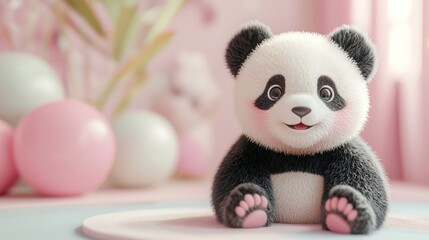 Cute Panda Character with Soft Pastel Background