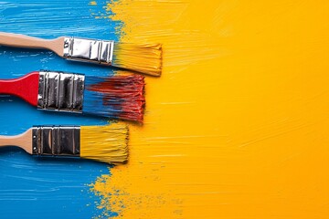 Vibrant Paint Brushes on Colorful Background