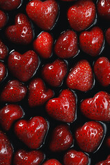 Fresh strawberries close-up for natural beauty and skincare, Red strawberry pattern for vibrant wallpaper background. Raw graphic photos. Cosmetics advertising materials.