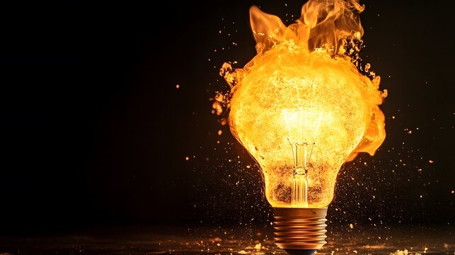 A Light Bulb Engulfed in Fire and Sparks