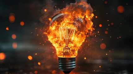 A Light Bulb Engulfed in Fire and Smoke