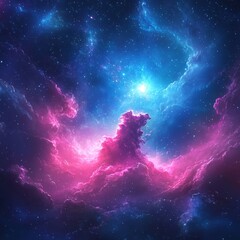 Naklejka premium A vibrant cosmic scene depicting colorful nebulae and stars in space.