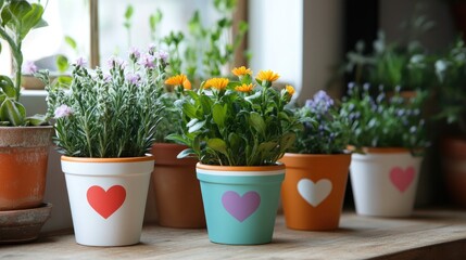 Colorful potted flowers featuring heart designs Perfect for eco friendly gifting