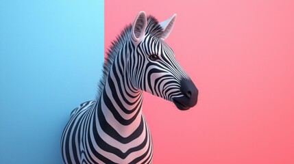 Fototapeta premium 3D Zebra with Distinctive Stripes on Colorful Background