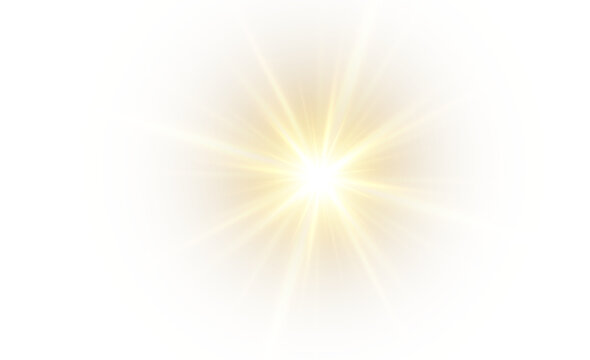 Png yellow light effect reflections, neon illumination in yellow colors. Bright light lens. Png spotlight spark. Stadium Lighting. Sunlight, Shiny stars, glowing sparks. Vector	