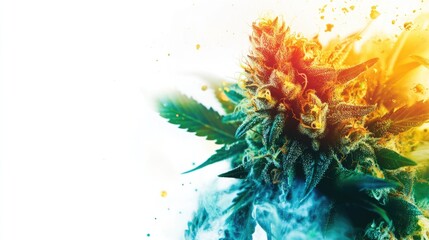 Close up of a cannabis flower bud against a white background