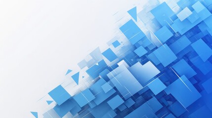 A dynamic array of blue geometric shapes creating a modern abstract background.