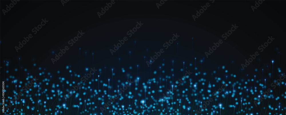 Poster Abstract vector technology background. Wave of particles artificial neural network