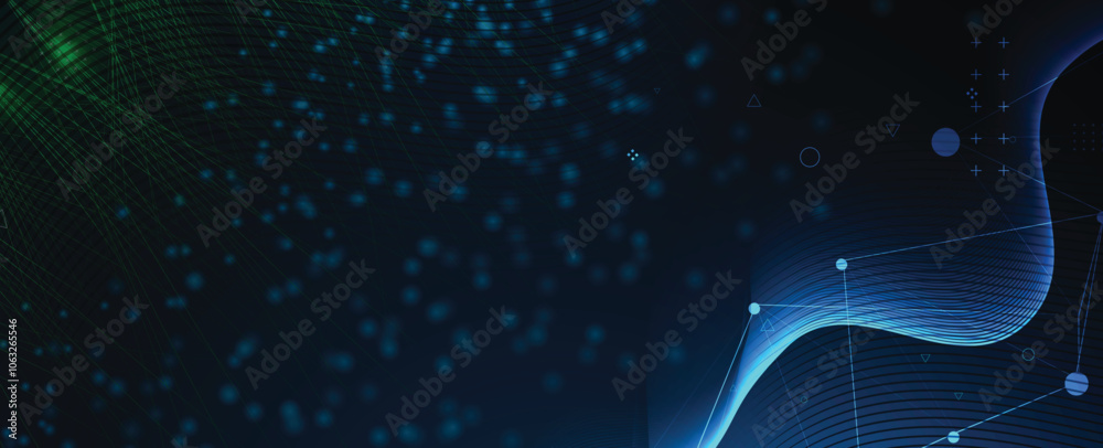 Aufkleber Abstract vector technology background. Wave of particles artificial neural network