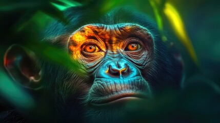 Close up of a Chimpanzee in natural light capturing a unique moment in wildlife photography