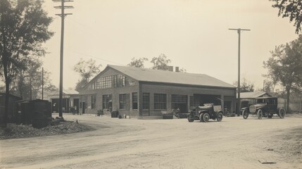 Obraz premium Original location, old factory, our original establishment, type of old photo.