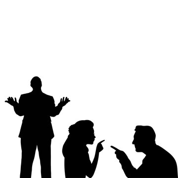 recommend clip art: 口論をしている男女とそれを見てあきれている人
                    
