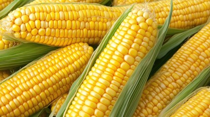 Close up of corn cobs in a field of corn plants