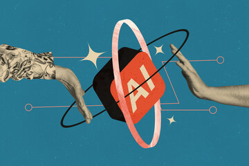 Composite trend artwork sketch image collage of intelligence assistant creative device internet...