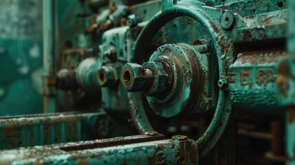A close-up shot of a rusty machine with corrosion and decay