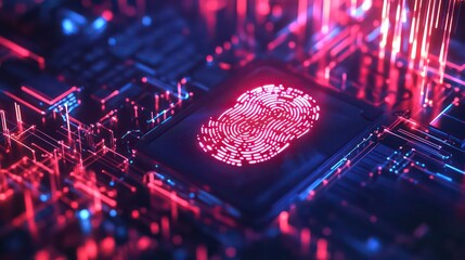 A fingerprint pattern overlaid on a circuit board, symbolizing digital security and identity.