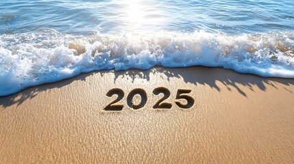 Fototapeta premium Embracing the New Year 2025 with Waves on the Sandy Beach