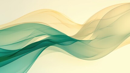 Fototapeta premium Soft, flowing abstract waves in shades of green and gold create a tranquil and harmonious background.
