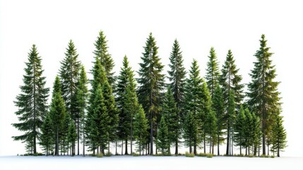 Fototapeta premium On a white background, tall pine trees are isolated.