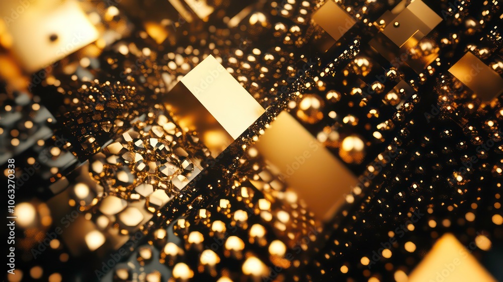 Poster a close-up view of intricate golden geometric shapes and textures.