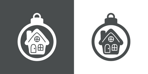 Tiempo de Navidad. Logo con silueta de bola de navidad con casa de pan de jengibre para su uso en tarjetas y felicitaciones