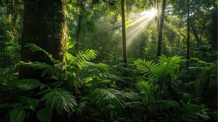 Fototapeta premium Experience the Tranquility of Forest Sunlight and Gentle Breeze in Nature's Embrace