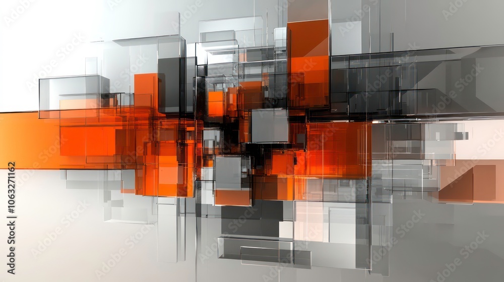 Aufkleber Overlapping orange and gray glass rectangles create a dynamic and layered visual effect in this abstract design