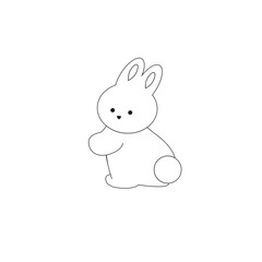 Outline Cute white rabbit, bunny in cartoon style, animal mid autumn decoration, Moon Festival, Chinese Lunar Year of the Rabbit decoration.
