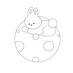 Outline Cute white rabbit, bunny in cartoon style, animal mid autumn decoration, Moon Festival, Chinese Lunar Year of the Rabbit decoration.