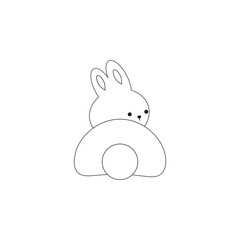 Obraz premium Outline Cute white rabbit, bunny in cartoon style, animal mid autumn decoration, Moon Festival, Chinese Lunar Year of the Rabbit decoration.
