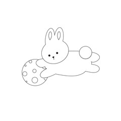 Outline Cute white rabbit, bunny in cartoon style, animal mid autumn decoration, Moon Festival, Chinese Lunar Year of the Rabbit decoration.