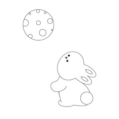 Outline Cute white rabbit, bunny in cartoon style, animal mid autumn decoration, Moon Festival, Chinese Lunar Year of the Rabbit decoration.