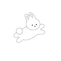 Outline Cute white rabbit, bunny in cartoon style, animal mid autumn decoration, Moon Festival, Chinese Lunar Year of the Rabbit decoration.