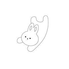 Outline Cute white rabbit, bunny in cartoon style, animal mid autumn decoration, Moon Festival, Chinese Lunar Year of the Rabbit decoration.