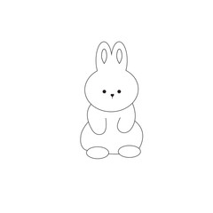 Outline Cute white rabbit, bunny in cartoon style, animal mid autumn decoration, Moon Festival, Chinese Lunar Year of the Rabbit decoration.