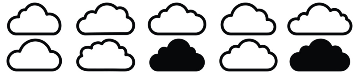 Cloud silhouettes set, sky pack of vector silhouette design, isolated background.