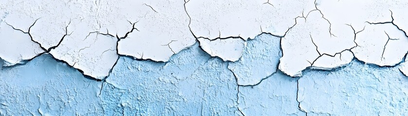 Obraz premium Close-up of Cracked White and Blue Paint on a Wall