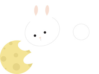 Cute white rabbit, bunny in cartoon style, animal mid autumn decoration, Moon Festival, Chinese Lunar Year of the Rabbit decoration.