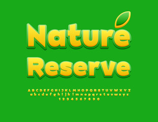 Vector ecologic concept Nature Reserve. Bright Modern Font. Creative Alphabet and Symbols set.
