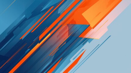 A vibrant abstract composition featuring sharp orange and blue lines, creating a dynamic and energetic visual effect.