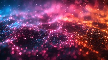 A purple and orange wave with a lot of sparkles