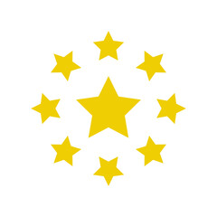 Logo con estrella en el centro de un marco circular de 8 estrellas doradas