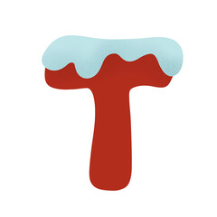 T Alphabet Christmas holiday font. cute letters with snow caps