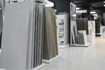 Obraz premium Modern Ceramic tiles Display in the Luxury Shopping Mall. Shopping Mall sell ceramic materials tile