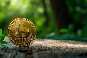 one cent coin plant on the top of coin stack, bitcoin, investment, business growth concept, copy space.