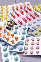 Variety of medicines and drugs.Medicine and healthcare concept.Variety of medicines and...