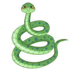 Cute green snake. Vector illustration.