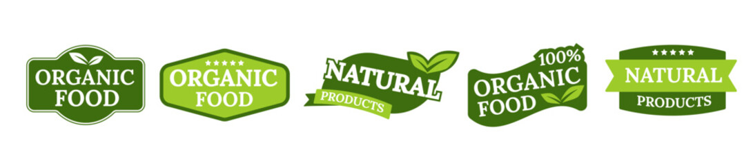 Fototapeta premium Green label with leaf and ribbon design, perfect for branding fresh, eco friendly products with an emphasis on quality, wellness, and healthy eating.