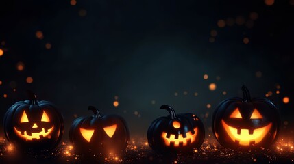Fototapeta premium Halloween pumpkins glowing on spooky night background