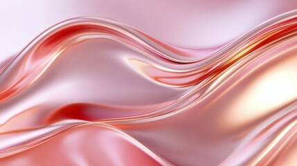 Abstract rose gold fluid iridescent holographic bright curved wave in motion colorful background